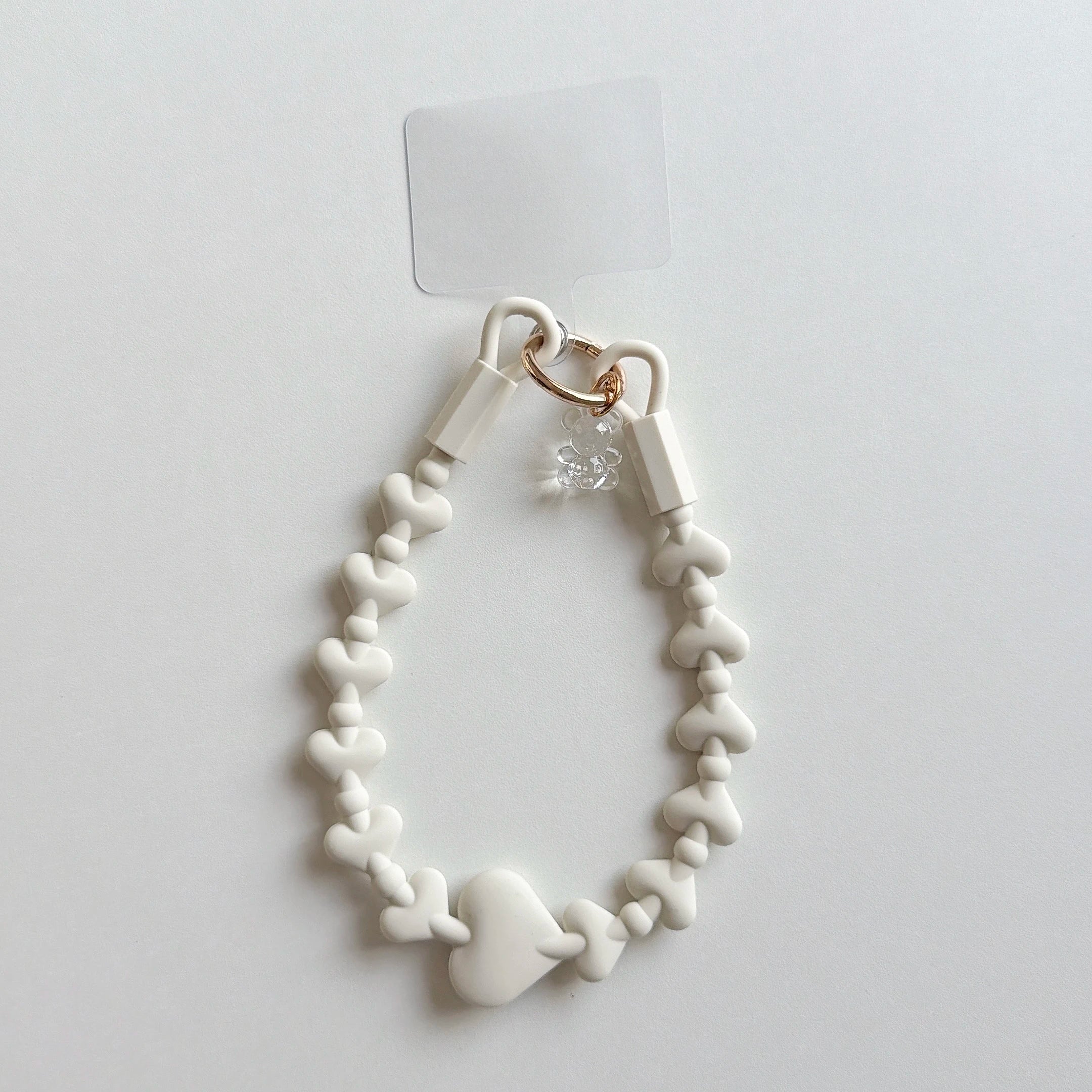 シリコンハートのハンドストラップ♡クマチャーム付き #AS1034