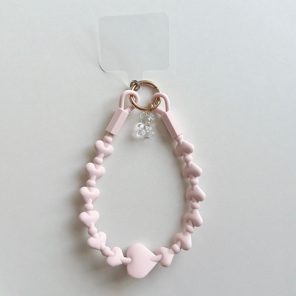 シリコンハートのハンドストラップ♡クマチャーム付き #AS1034