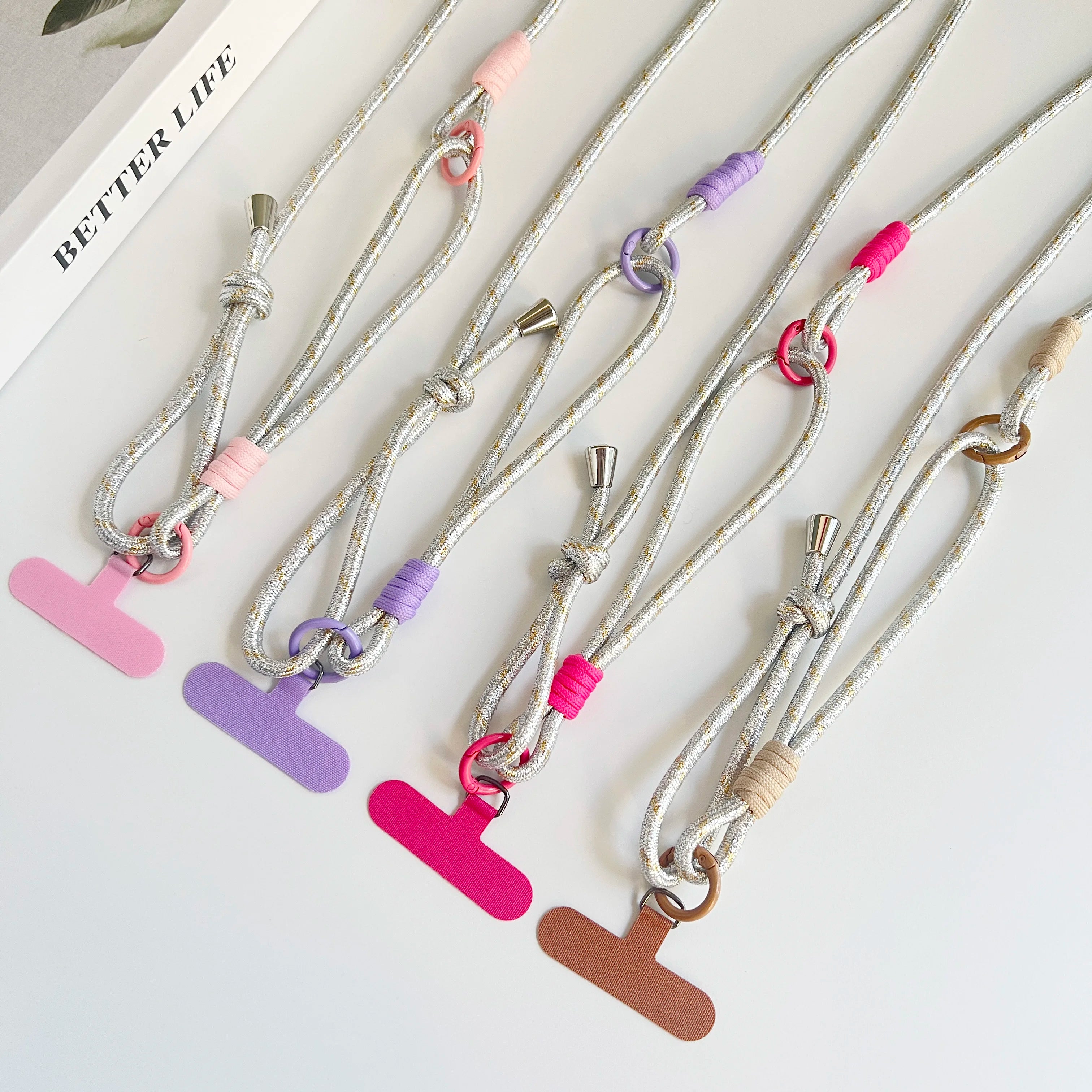 ポイントカラーが可愛い♡シルバー&ゴールドロープのショルダーストラップ #AS1040