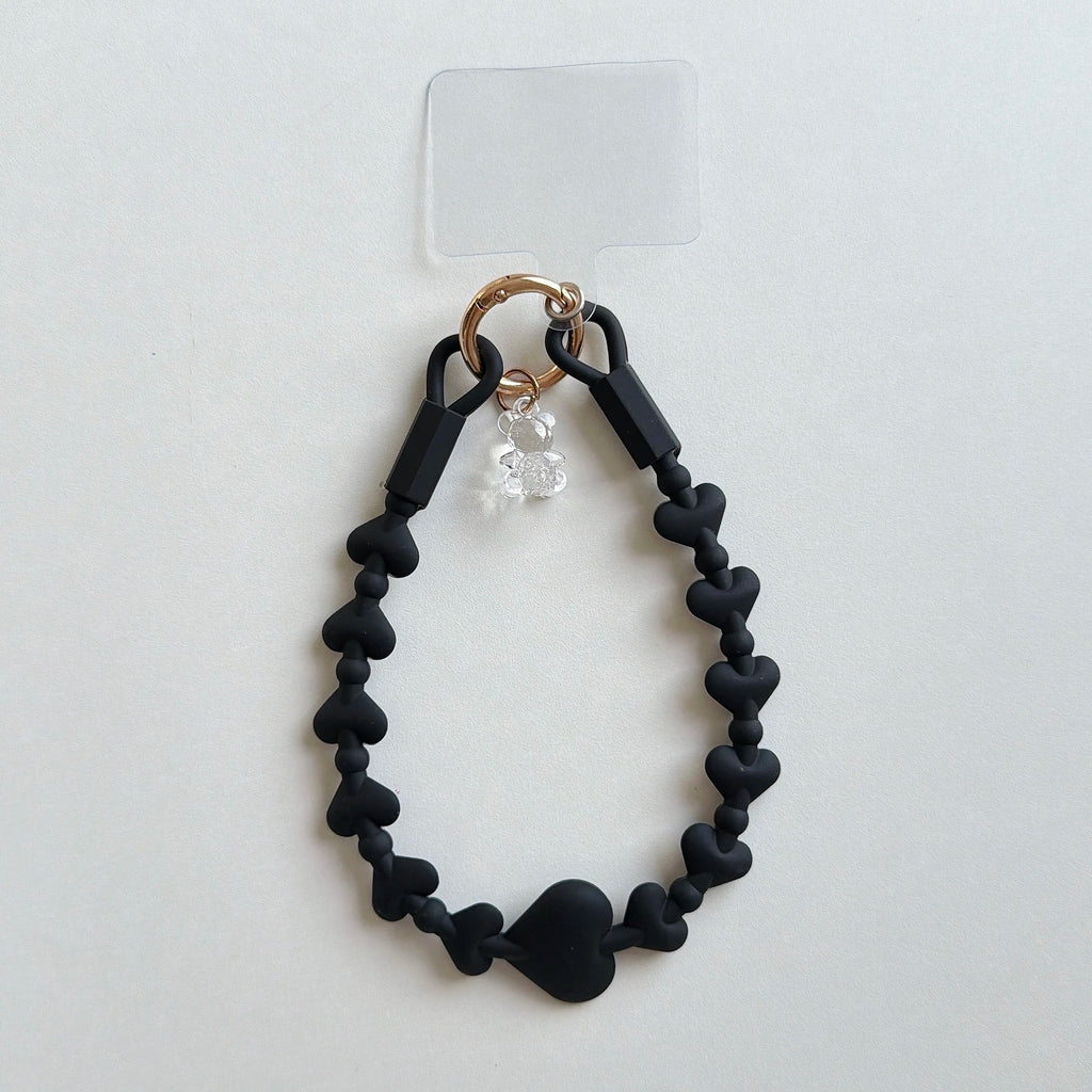 シリコンハートのハンドストラップ♡クマチャーム付き #AS1034