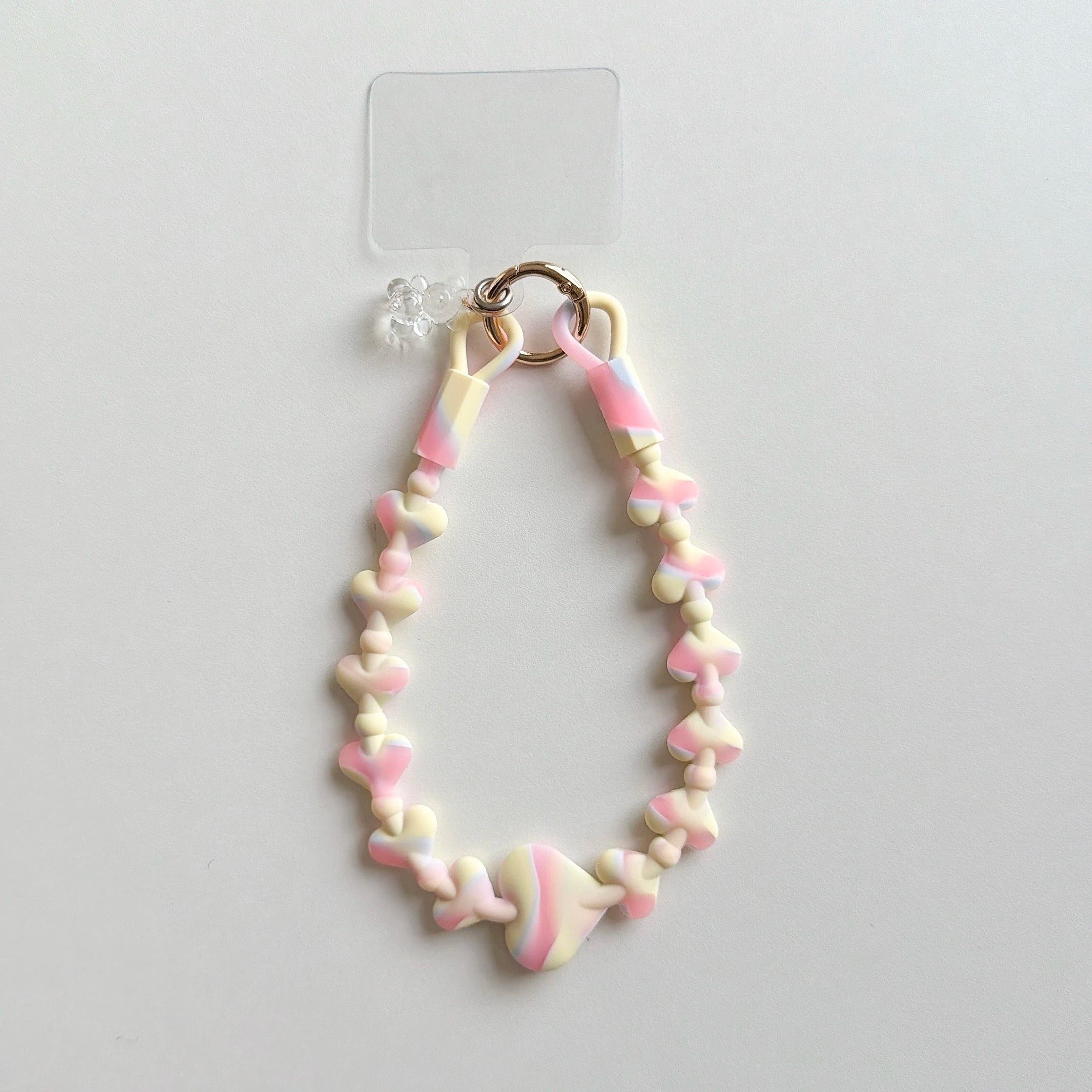 シリコンハートのハンドストラップ♡クマチャーム付き #AS1034
